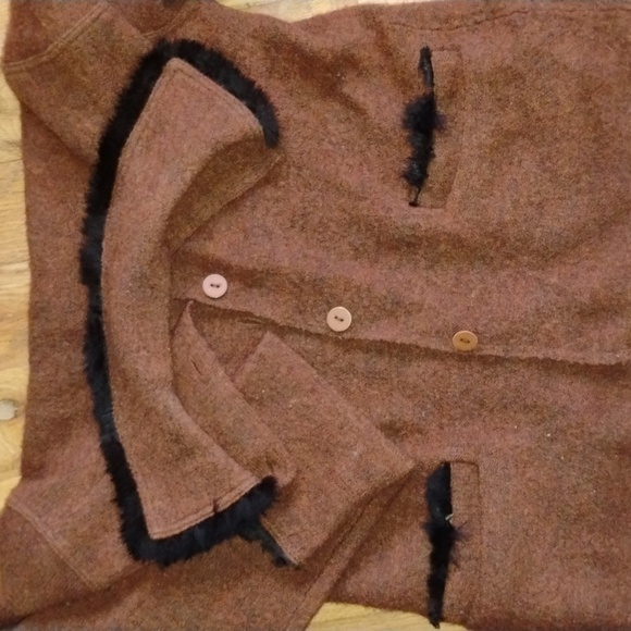 🔥Willi Smith CINNAMON w/Fur VTG CARDIGAN SWEATER VNPLC SZ M - Picture 5 of 16